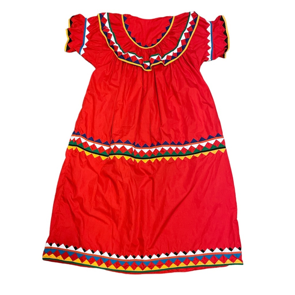 RARE 1970s Vintage American Red Patchwork Maxi Dress